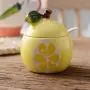 Fruit Shaped Ceramic Sugar Bowl Salt Pot Pepper Storage Jar Seasoning Pot Container Condiment Spice Box Holder with Lid and Spoon (Lemon Pomelo)