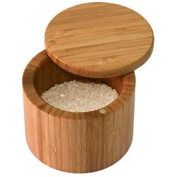 AN&GLOBALS BAMBOO SPICE BOX Kitchen Salt Pepper Round Jar Container Storage Case Magnet Lid
