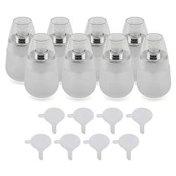 Kesell 8Pcs 30ml 1oz Upscale Empty Refillable Frosted Glass Pump Press Bottle Egg Shaped Pressing Jar Silver Edge Cosmetic Container with Clear Cap and Funnel for Lotion Emulsion Facial Essence