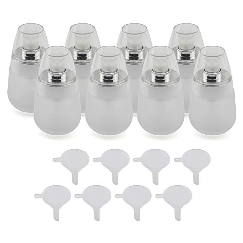 Kesell 8Pcs 30ml 1oz Upscale Empty Refillable Frosted Glass Pump Press Bottle Egg Shaped Pressing Jar Silver Edge Cosmetic Container with Clear Cap and Funnel for Lotion Emulsion Facial Essence
