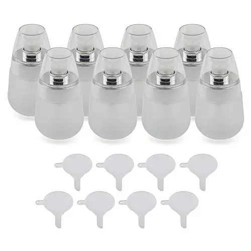 8 Pièces Flacon en Verre Froissé Écologique Remplissable 30ml 1oz, Bouteille Sphérique en Métal Argenté avec Bouchon Transparent et Embout pour Crème, Émulsion, Essence Faciale.