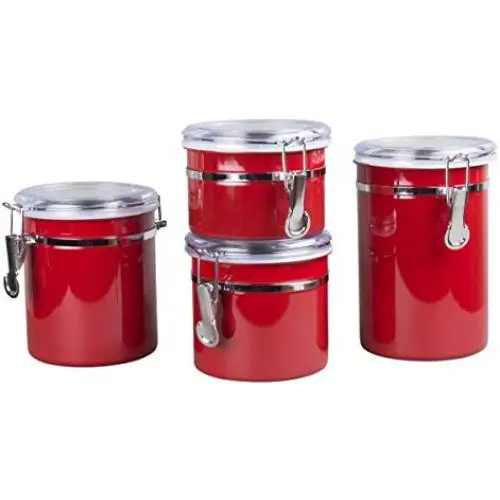 Ensemble de 4 contenants en acier inoxydable Creative Home, avec couvercle étanche et clip de verrouillage, rouge, 680 ml, 946 ml, 1,17 L et 1,7 L. Ensemble de 4 contenants en acier inoxydable Creative Home, avec couvercle étanche et clip de verrouillage, rouge, 680 ml, 946 ml, 1,17 L et 1,7 L.