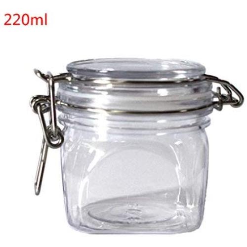 Vxkbiixxcs-o 220ML Plastic Square Clip Top Storage Jar with Airtight Seal Lid Kitchen Food Container Tableware Preserving Cosmetic Cream Organizer