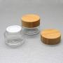 ConStore 2 Pack Cosmetic Containers Sample Cream Pots Make Up Jars Clear glass Straight Sided Bottles Bamboo lids Vials Empty Powder Case Portable Foundation box (15g)