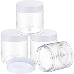 4 Pieces Round Clear Wide-mouth Leak Proof Plastic Container Jars with Lids for Travel Storage Makeup Beauty Products Face Creams Oils Salves Ointments DIY Slime Making or Others (8 oz)