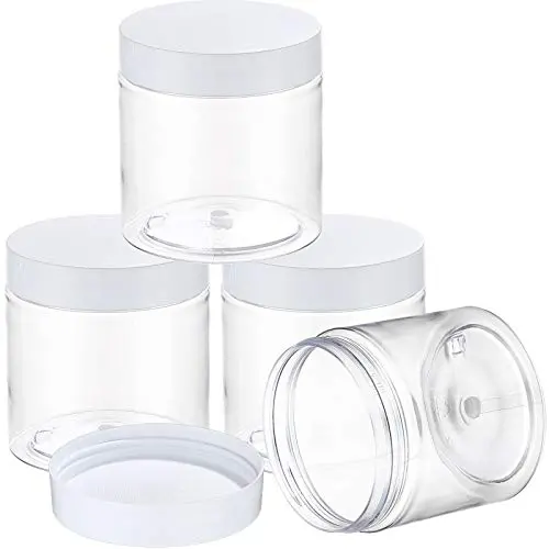 4 Pièces Pots Ronds Transparents à Large Ouverture et Étanchéifiés avec Couvercles pour le Transport, le Rangement, les Produits de Maquillage, les Crèmes, Huiles, Salves, Pommades, Fabrication de Slime DIY ou Autre (240 ml)