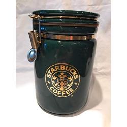 Starbucks Green and Gold Ceramic Container Canister 8"