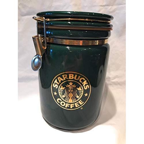 Starbucks Green and Gold Ceramic Container Canister 8"