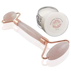 Rosette Rose Quartz Facial Roller for Face and Skin · Natural, Crystal Roller for Facial Massage & Skincare · Premium Rose Quartz Stone Two Part Roller· Free Sample of Luminance Facial Serum