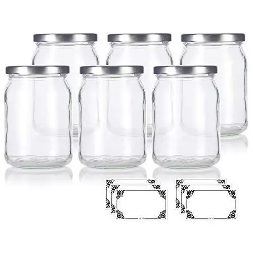 Large 13 oz / 380 ml Clear Thick Glass Wide Mouth Jar with Silver Metal Lid - (6 pack) + Labels Great for candle making, canning, storage, preserving, wedding and shower favors and more Large 13 oz / 380 ml Clear Thick Glass Wide Mouth Jar with Silver Metal Lid - (6 pack) + Labels Great for candle making, canning, storage, preserving, wedding and shower favors and more