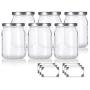 Large 13 oz / 380 ml Clear Thick Glass Wide Mouth Jar with Silver Metal Lid - (6 pack) + Labels Great for candle making, canning, storage, preserving, wedding and shower favors and more