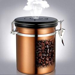 Neekor Stainless Steel Coffee Bean Sealing Jar Can with Exhaust Valve Sealed Coffee Bean Canister with Time Adjustable Dial, Capacity: 1.5L (Gold)