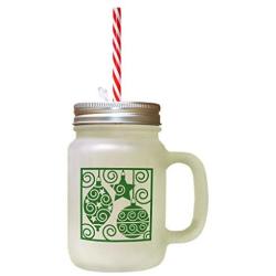 Forest Green Chrismas Ornaments White Red Frosted Glass Mason Jar With Straw