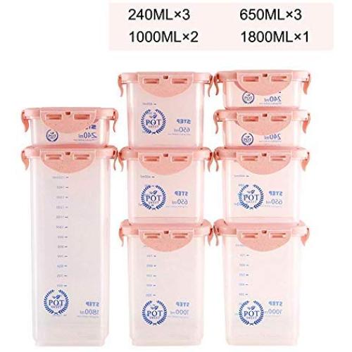 Kitchen Food Storage Jar Airtight Food Storage Kitchen Glass Jar Moisture-Proof Home Multi-Purpose Jam Bottle Cruet Storage Cans Of Cereals Plastic, Pink 9 Sets