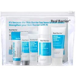 Real Barrier Essentials 5 Piece Travel Set includes Cream Cleansing Foam, Extreme Essence Toner, Intense Moisturizer Cream, Extreme Cream, Cicarelief Cream (Value $30)