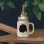 Black Cavalier King Charles Spaniel Silhouette Frosted Glass Mason Jar With Straw