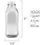 Cornucopia Quart Size Glass Milk Bottles (4-Pack); Retro Vintage Style Milk Jugs with Slip-On Lids, Extra Lids Included