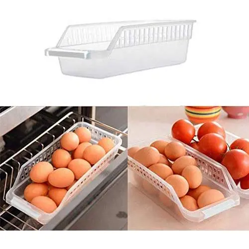 Nivalkid Kitchen Refrigerator Space Saver Organizer Slide Shelf Rack Storage Sundries Sorting Box Basket Tanks Dry Goods Storage Crisper Sealed Cans Moisture-proof Food (White)