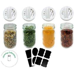 Jarming Collections Glass Spice Jars/Bottles -Mini Mason Jars 4 oz. Empty Spice Containers with Pour/Sift Course Shaker Lids Complete Set with Chalk Spice Labels for Herbs and Spices