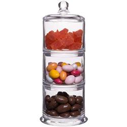 Classic Elegant Glass 3-Tier Stackable Storage Buffet Organizer for Kitchen or Bathroom - Set of 3 14-Ounce Apothecary Jar Containers with Lid - 12H X 4.25D Inches