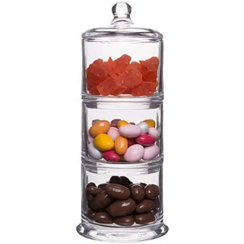 Klassischer, eleganter 3er-Set Stapelbarer Glas-Buffet Organizer für Küche oder Badezimmer – Set mit 3 14-Unzen Apothekerglasbehältern mit Deckel – 12H x 4,25D Zoll