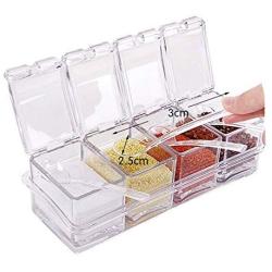 CHYIR 4-Piece Clear Seasoning Rack Spice Pots Storage Container Condiment Jars Cruet with Cover and Spoon Kitchen Utensils Supplies