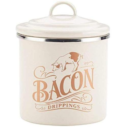 47417 Enamel on Steel Bacon Grease Can/Bacon Grease Container - 4 Inch, White (Pack of 2)