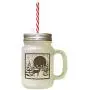 Brown Deer With Christmas And Moon Tree Frosted Glass Mason Jar With Straw