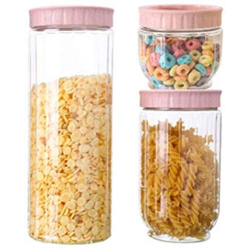 Airtight Dry Food Storage Containers with Stackable Lids for Kitchen Pantry Organization Freezer Safe Space Saver (Pink, 3PCS Sets)