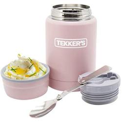 Food Jar Insulated TEKKER’S 17 Oz Thermoses Stainless Steel Lunch Vacuum Bottle with Folding Spoon for School Office Picnic Travel Outdoors(Pink)