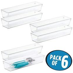 mDesign Plastic Kitchen Cabinet Drawer Organizer Tray - Storage Bin for Cutlery, Serving Spoons, Cooking Utensils, Gadgets - BPA Free, Food Safe, 12" Long, 6 Pack - Clear