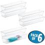 mDesign Plastic Kitchen Cabinet Drawer Organizer Tray - Storage Bin for Cutlery, Serving Spoons, Cooking Utensils, Gadgets - BPA Free, Food Safe, 12" Long, 6 Pack - Clear
