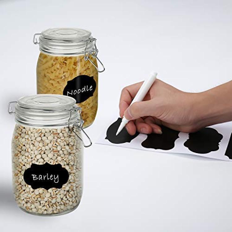 4 Glass Food Storage Jars with Airtight Lids + Chalkboard & Marker, Kitchen  Canisters for Flour, Sugar, Coffee, Cereal, Pasta, Canning, Cookie Jar