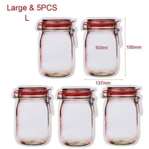 Kasuki 5Pcs/lot Mason Jar Pattern Food Saver Bags Childrens Snacks Candy Fresh Bags Food Storage Bags Zipper Kitchen Organizer Home - (Color: Large)