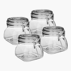 The Grindstone | 500 ml (16 Oz) PET Universal Plastic Kilner Style Jars | Pyramid Style Clear Acrylic Jars | Airtight Snap on Lids with Clasp | Pack of 4