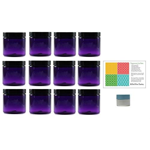 Purple 2 oz PET Round Plastic Jars with Black Smooth Lids, and 1 Mini Jar, 12 Pack (P2BMJ12)