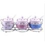 Mini Spice Jars Ceramic seasoning jar three-piece wrought iron bracket household ceramic spice bottle