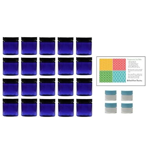 Cobalt Blue 2 Ounce PET Plastic Jars with Black Lids, and 4 Mini Jars, 20 Pack