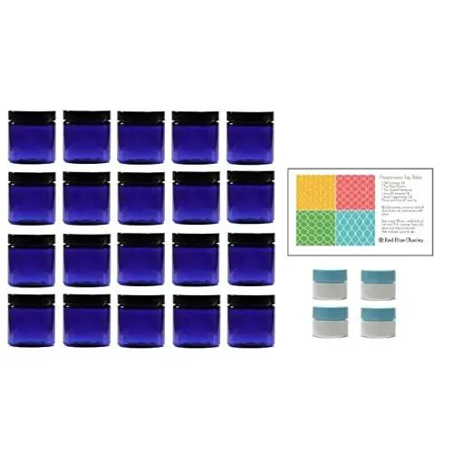 Kobaltblau 2-Unzen PET-Kunststoffbehälter mit schwarzen Deckeln, und 4 Mini-Behälter, 20er Set