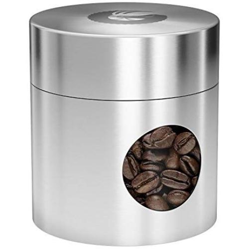 Coffee Gator Mini Travel Canister - Borosilicate Glass & Stainless Steel Container for Beans Grounds & Dry Food - 4oz - Silver