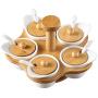 Ceramic Spice Container, 5pcs Set Wooden Seasoning Rack Spice Pots With Spoon Cover Storage Condiment Jar