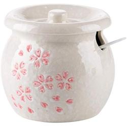 123Arts Ceramics Sakura Salt Sugar Storage Jar Seasoning Pot with Lid Spoon