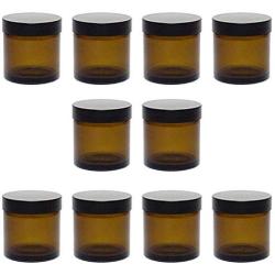 Viva Haushaltswaren 10 Small Jars Made of Brown Glass, Including Labels, 60 ml, Suitable for Storing Ointment or Cream