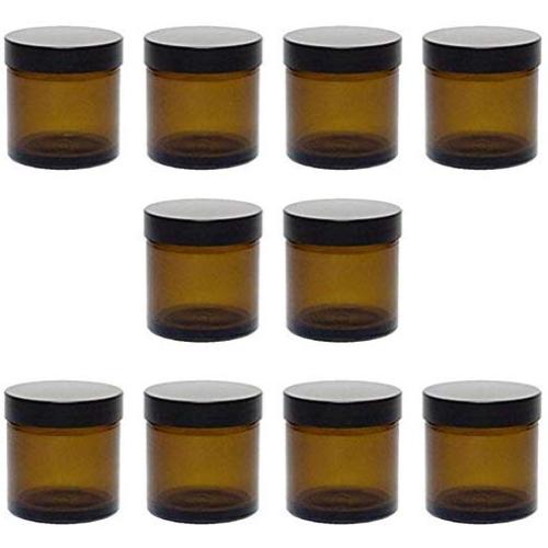 Viva Haushaltswaren 10 Small Jars Made of Brown Glass, Including Labels, 60 ml, Suitable for Storing Ointment or Cream