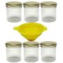 Viva Haushaltswaren # 61824 # 6 Jars 165ml Screw Top Jars, Jam Jars in Gold/with Filling Funnel Gas Storage Jars, Glass, Clear, 6.3 x 6.3 x 7.3 cm