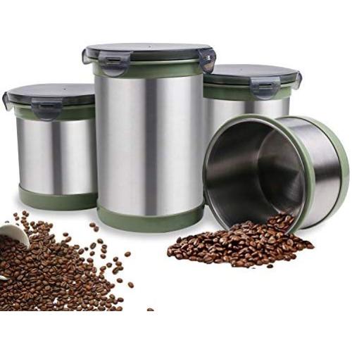 Airtight Container Jar Stainless Steel 4 Piece Food Storage Canister Set with Transparent Lids for Tea,Coffee,Snacks, Milk Powder,Beans Canisters(Green)