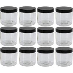 Slime Jars With Lids - Clear Jars 2oz with Lid, 12 Pack, Round PET Plastic Jar Container with Blank Labels (BPA Free) …