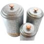 Galvanized Canisters Farmhouse Rustic Metal Set of 3 Flour Sugar Container Canister Kitchen Single Copper Band by Well Pack Box