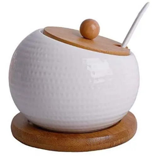 Bouteille à épices en céramique Vencer avec couverts – Bols de service en céramique, plateau en bois, Meilleure poterie pour la maison et la cuisine, Blanc, 500 ml, Distributeur de sucre Bouteille à épices en céramique Vencer avec couverts – Bols de service en céramique, plateau en bois, Meilleure poterie pour la maison et la cuisine, Blanc, 500 ml, Distributeur de sucre