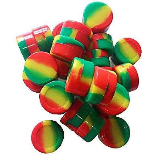 50PCS Rasta Non-Stick Food Grade Silicone Wax Dab Containers 5ml Non Stick Wax Oil Multi Use Storage Jars with 1 Stainless Steel Carving Tool(Rasta)